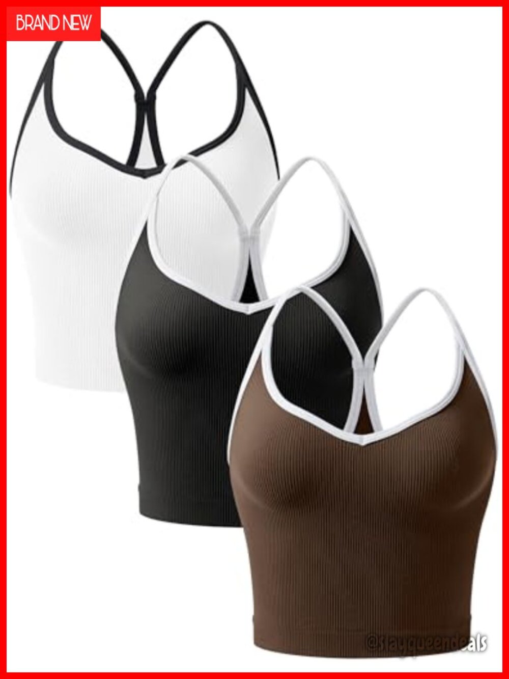 Seamless Ribbed Crop Tank Top 3 Pack Sweetheart Racerback Cami